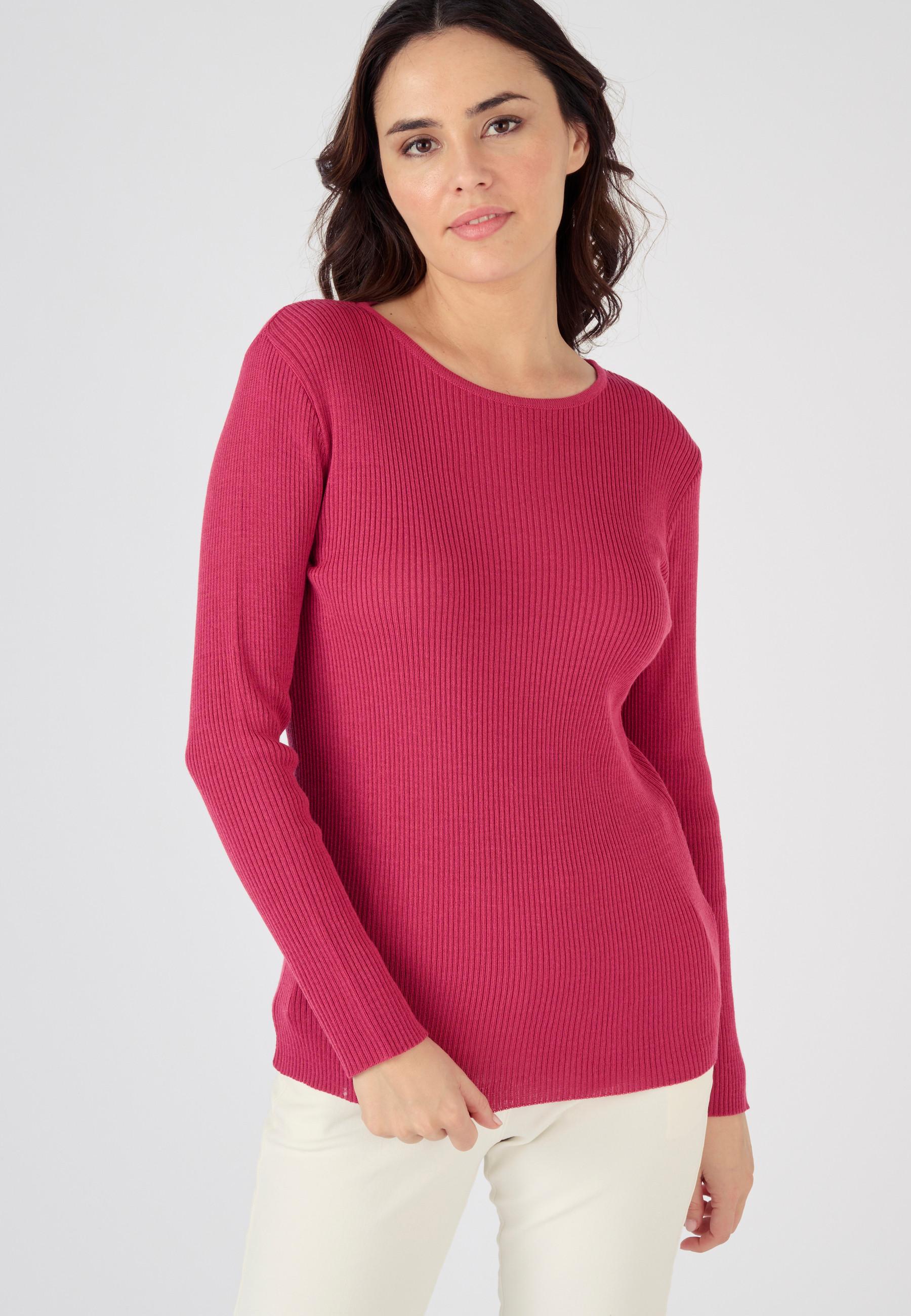 Image of Rundhalspullover Rippstrick Uni Und Gestreift, 50 % Merino-wolle. Damen Rosa 54/56