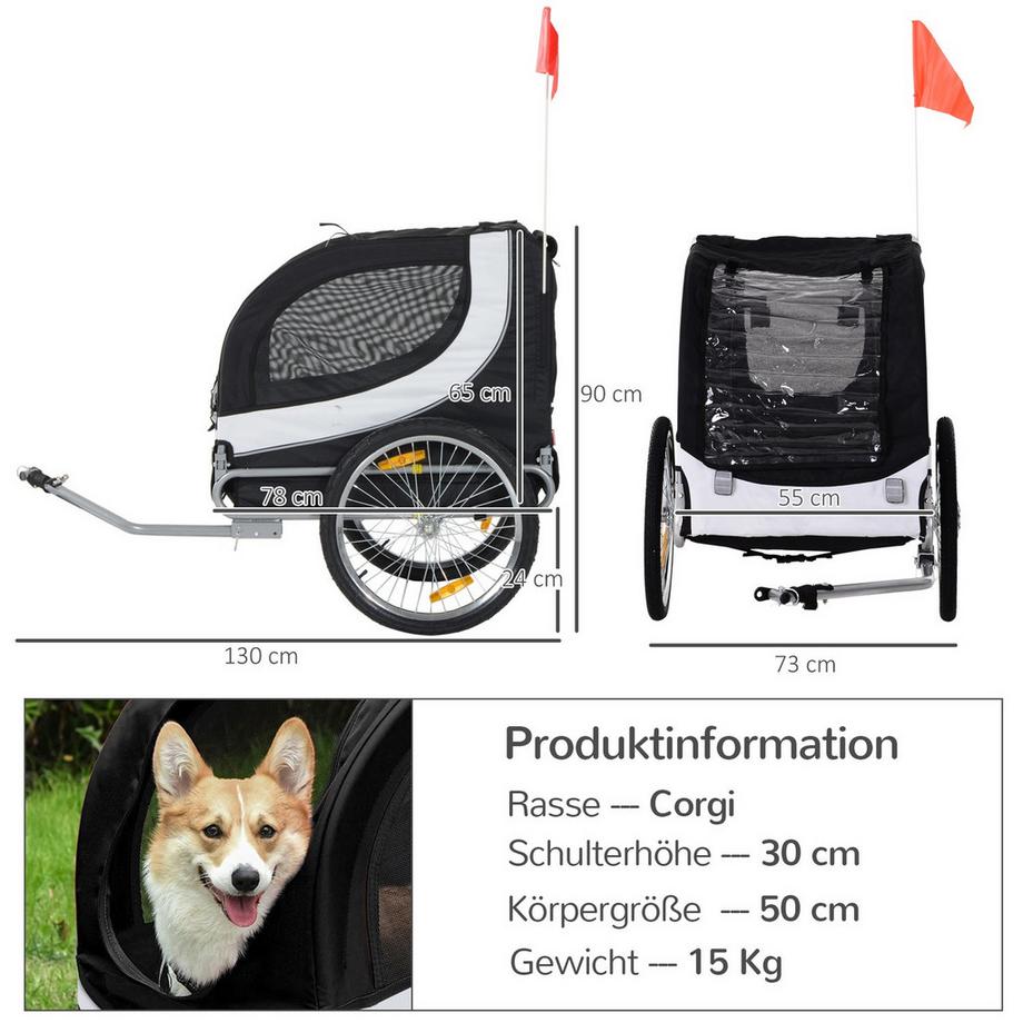 Northio  Hundeanhänger Fahrradanhänger Hundetransporter Fahrrad Weiß+Schwarz 130X73X90Cm 