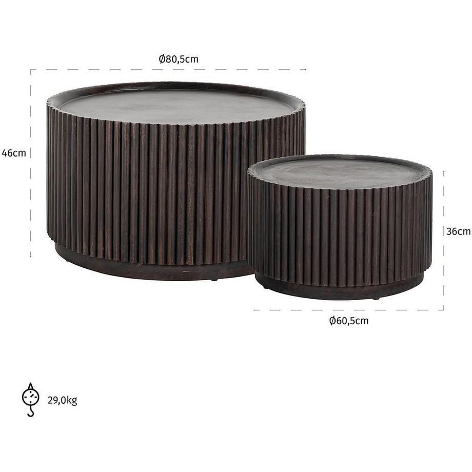 mutoni Couchtisch Vici Mangoholz 80x80 (2er-Set)  