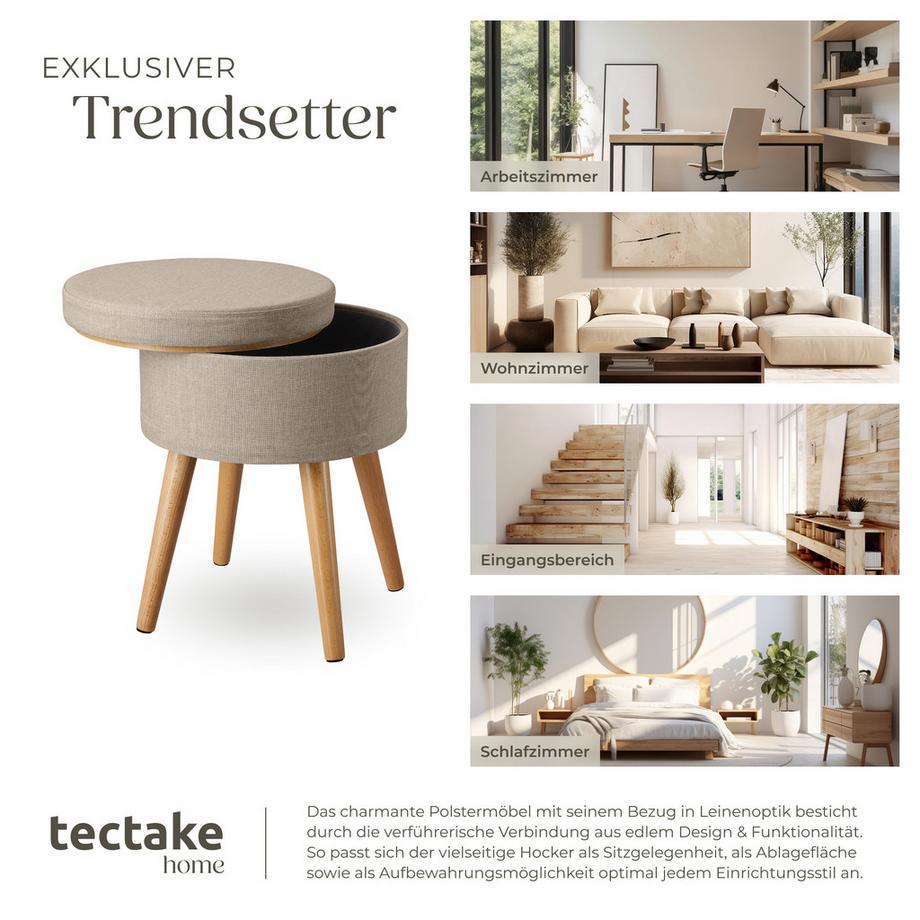 Tectake Sitzhocker mit Stauraum Yara rund Belastbarkeit 300 kg  