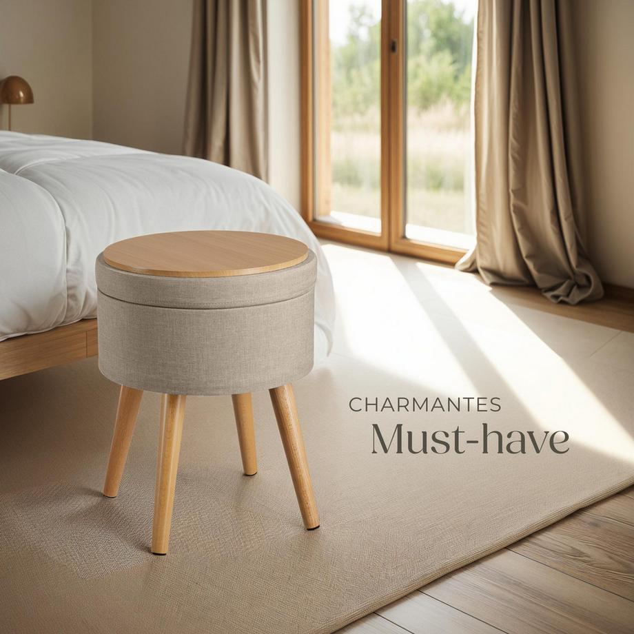 Tectake Sitzhocker mit Stauraum Yara rund Belastbarkeit 300 kg  