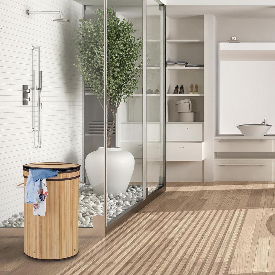 Northix Cesto portabiancheria in bambù con coperchio  