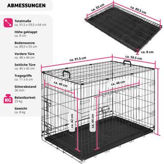 Tectake  Cage pour chien Luna, pliable, avec 2 portes 