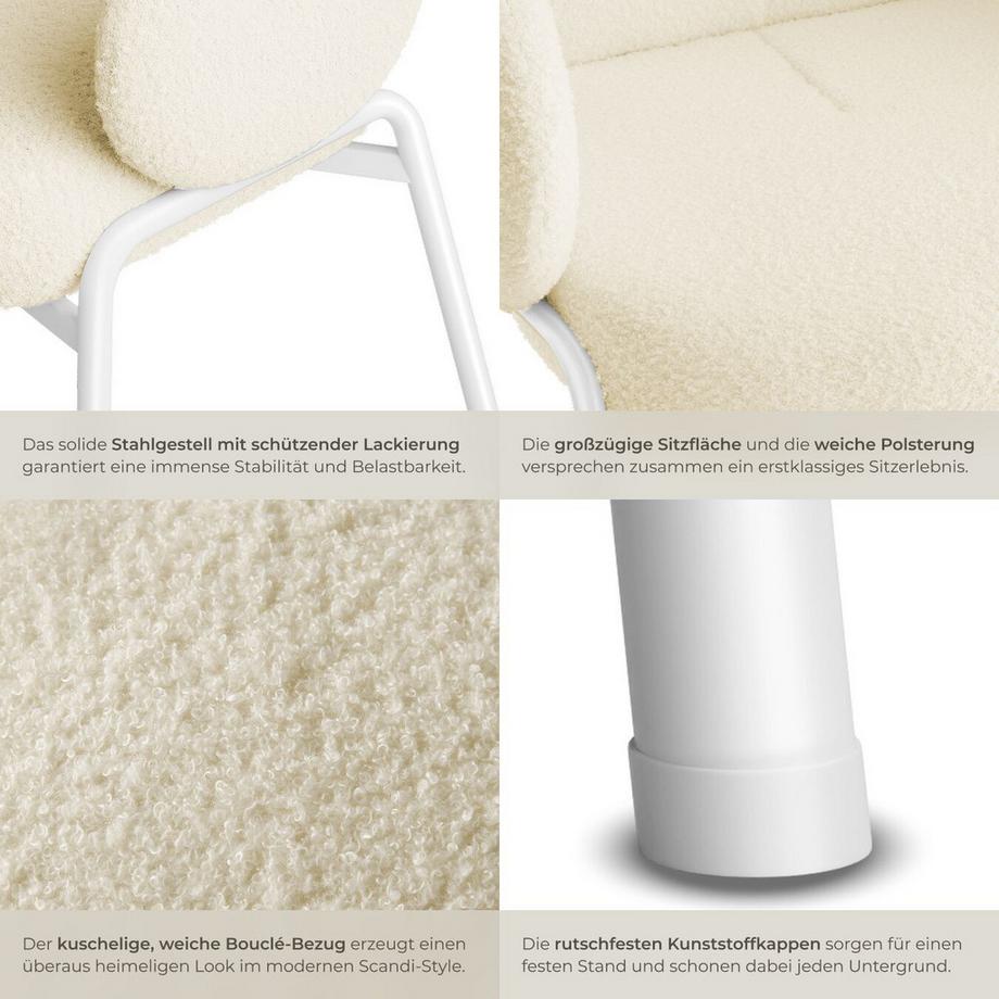 Tectake Sedia  Scandi imbottita, con rivestimento bouclé  