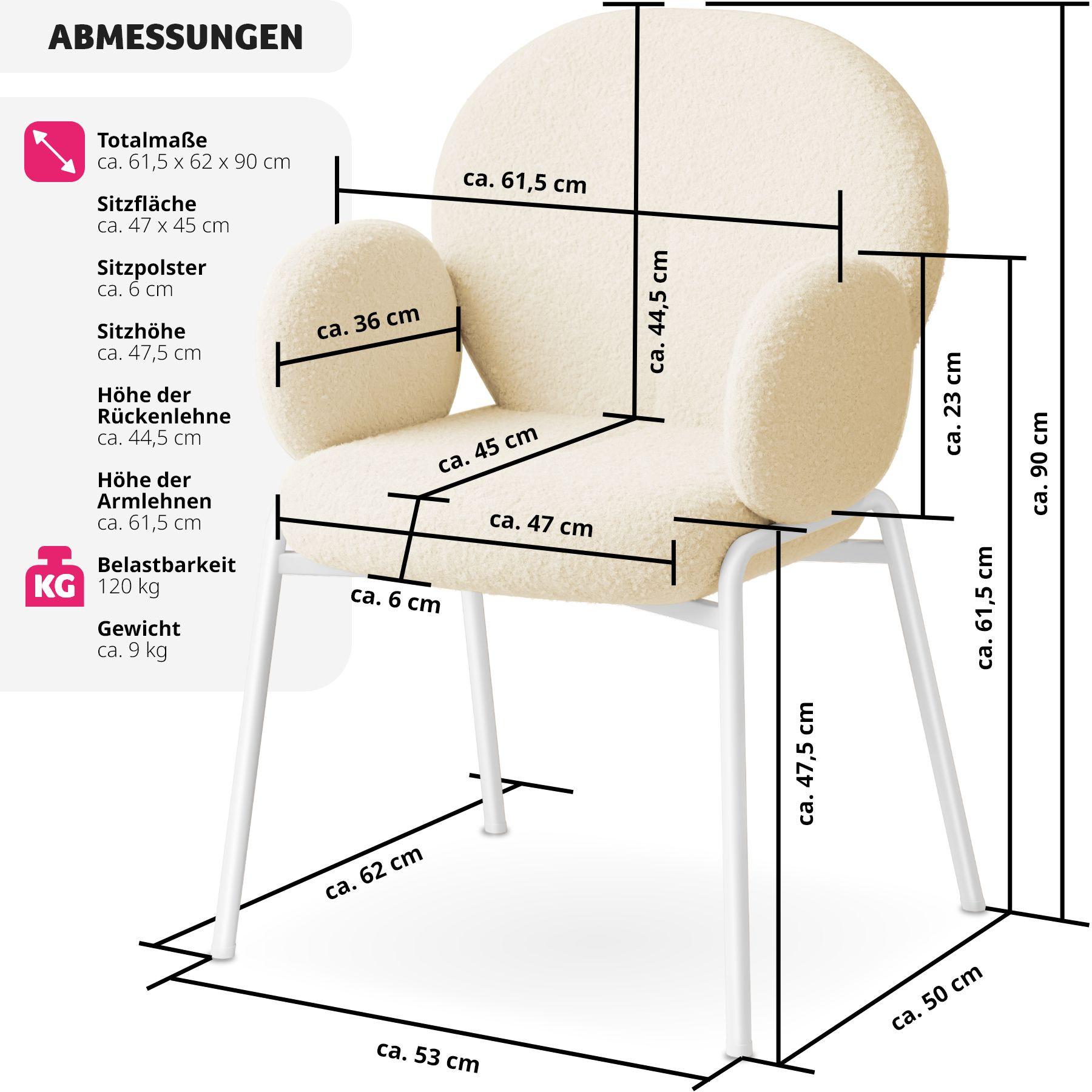 Tectake Stuhl Scandi gepolstert, Bouclé-Stoff  