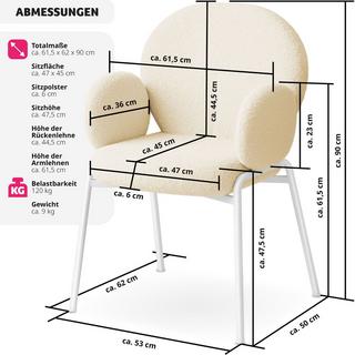 Tectake Sedia Scandi imbottita, tessuto bouclé  