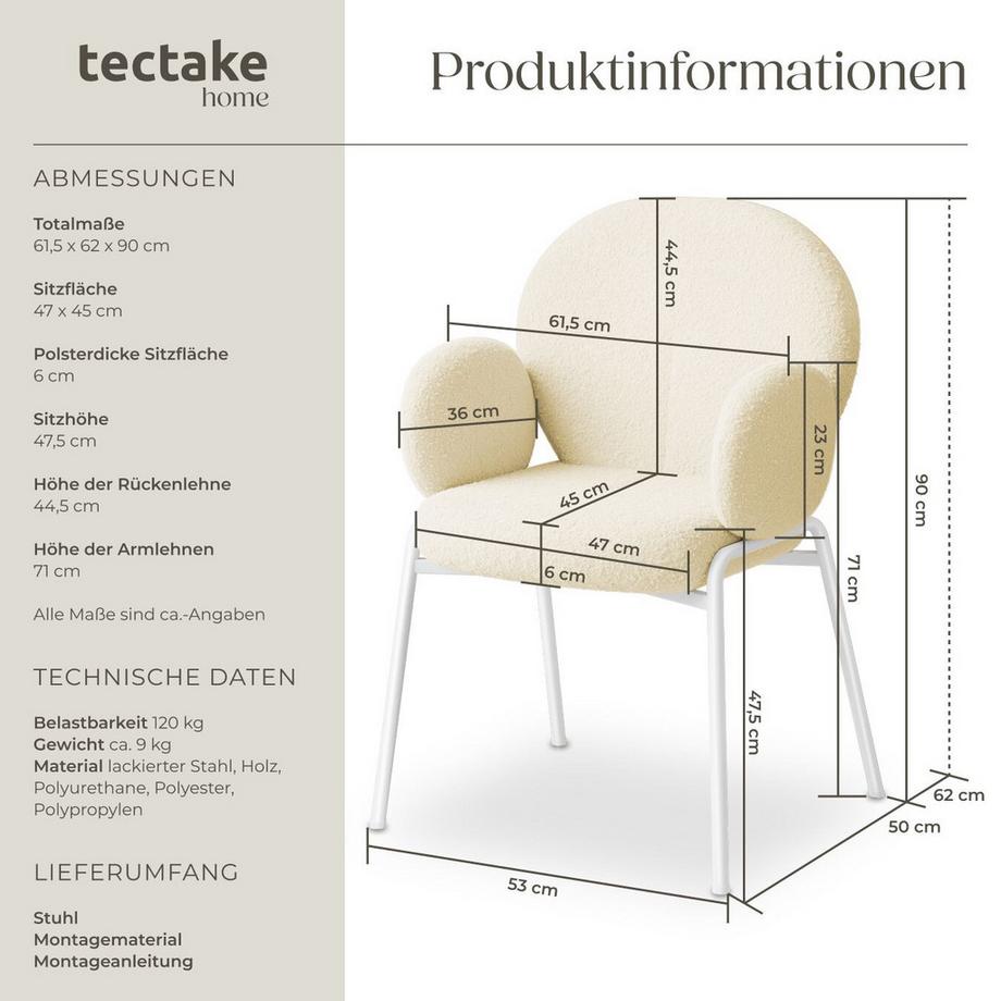 Tectake Sedia  Scandi imbottita, con rivestimento bouclé  
