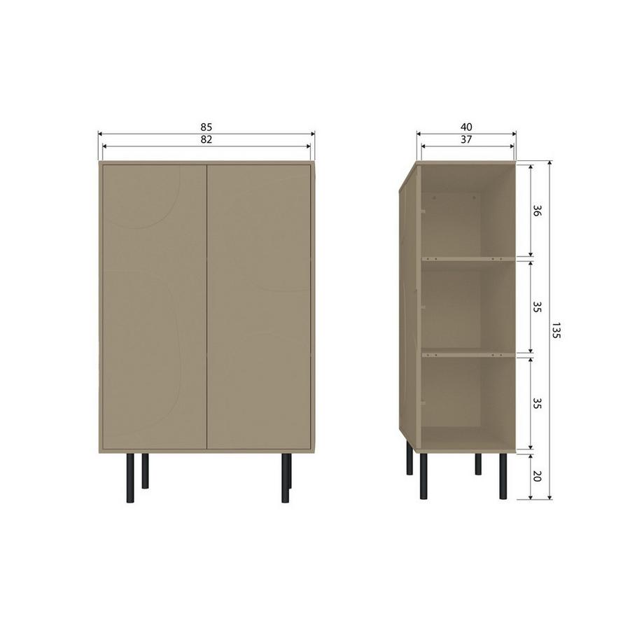 mutoni Highboard Cadiz Kiefer mud melange 135x85  