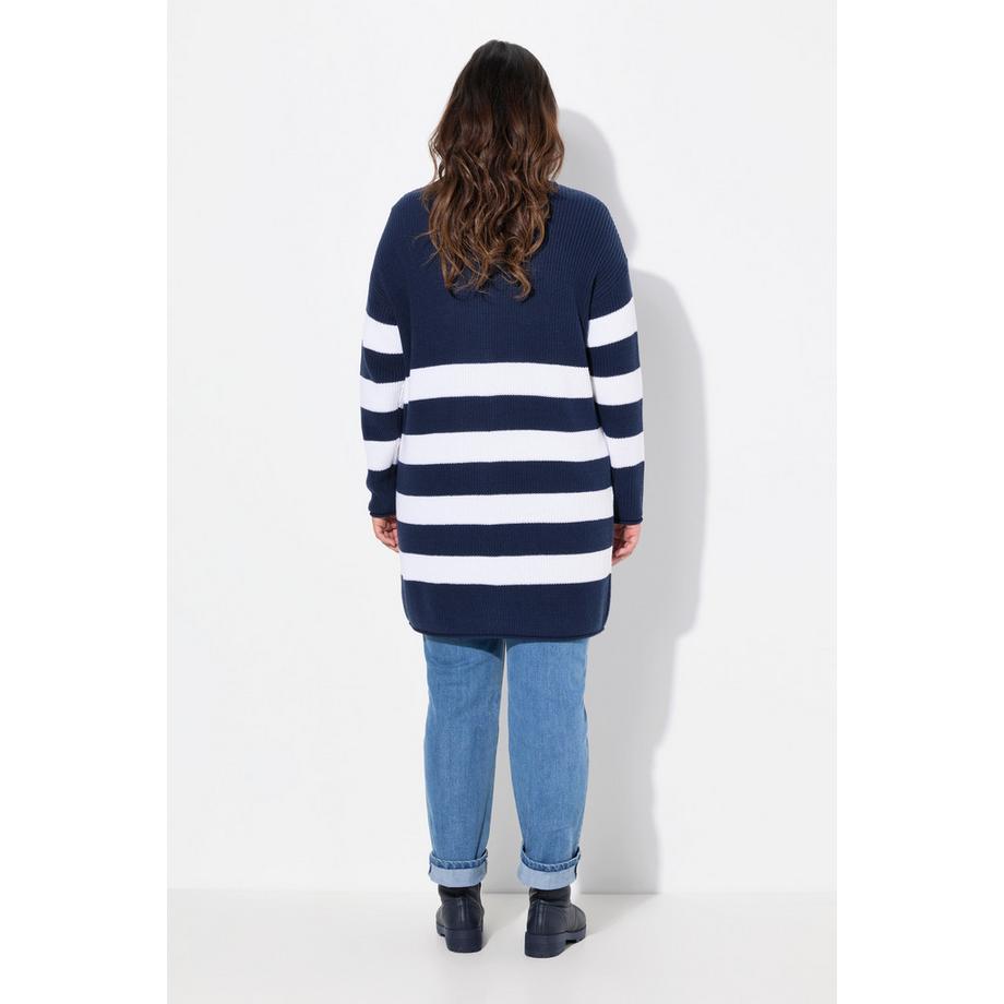 Ulla Popken Cardigan rayé coupe Boxy encolure en V bords roulottés  