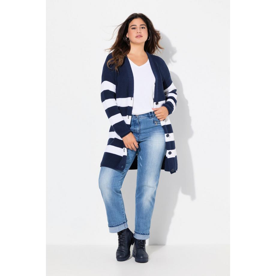 Ulla Popken Cardigan rayé coupe Boxy encolure en V bords roulottés  