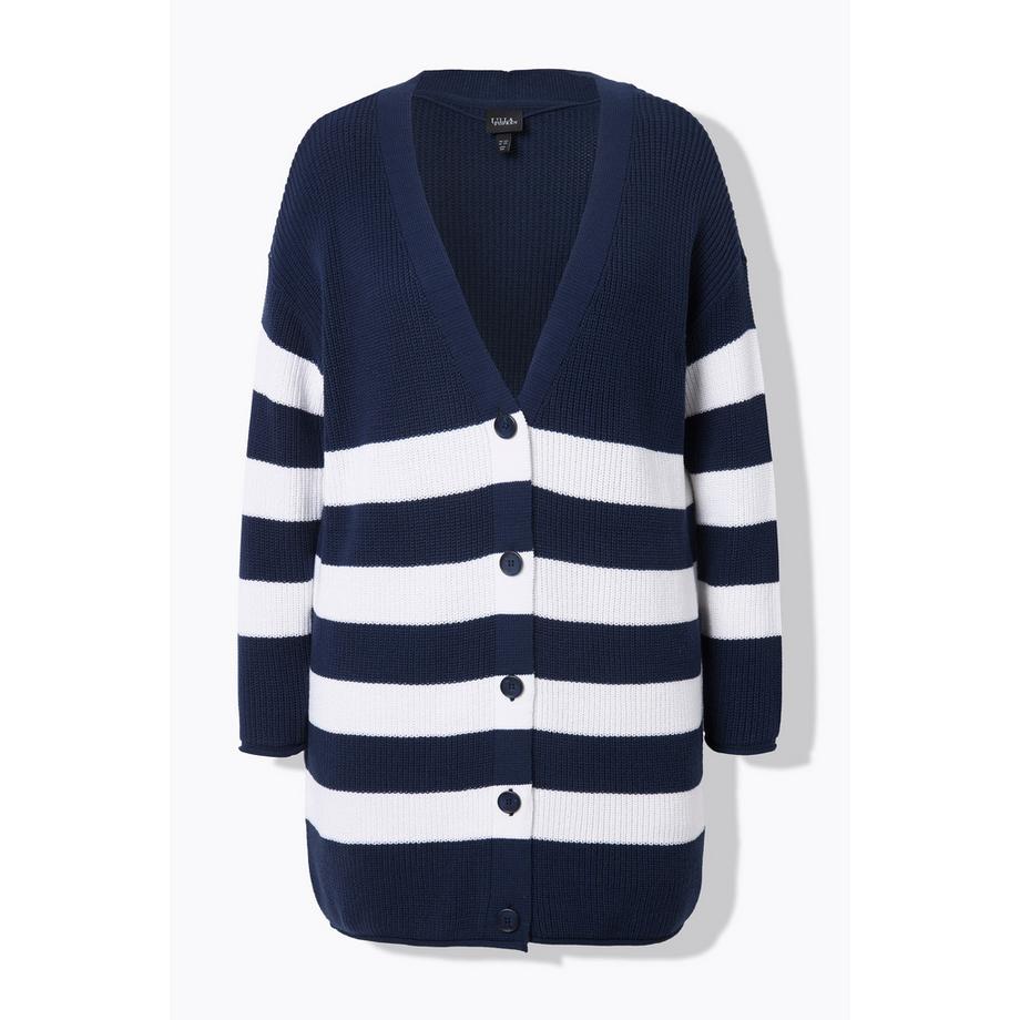 Ulla Popken Cardigan rayé coupe Boxy encolure en V bords roulottés  