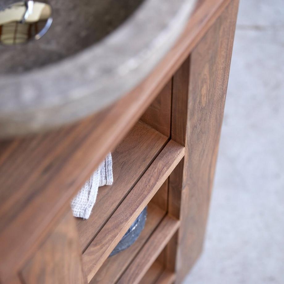 Tikamoon Waschtisch-Unterschrank aus massivem Nussbaumholz links Stelle  