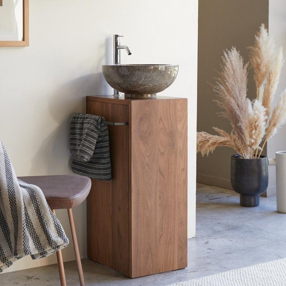 Tikamoon Waschtisch-Unterschrank aus massivem Nussbaumholz links Stelle  