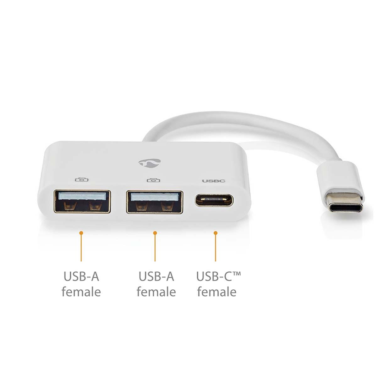 Nedis  USB-Hub | 1x USB-C™ | 1x USB-C™ / 2x USB 2.0 A Female | 3-Port Port(s) | USB Power 