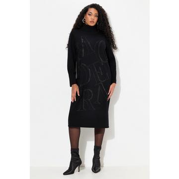 Abito in maglia con lettere, collo alto e maniche lunghe