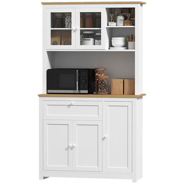 Küchenschrank, Küchenbuffet mit Schublade, Mehrzweckschrank mit 2 Offenen Ebenen, 3 Schränken, Vitrinenschrank mit Tischplatte für Wohnzimmer, Weiß, 100 x 40 x 180 cm Aosom