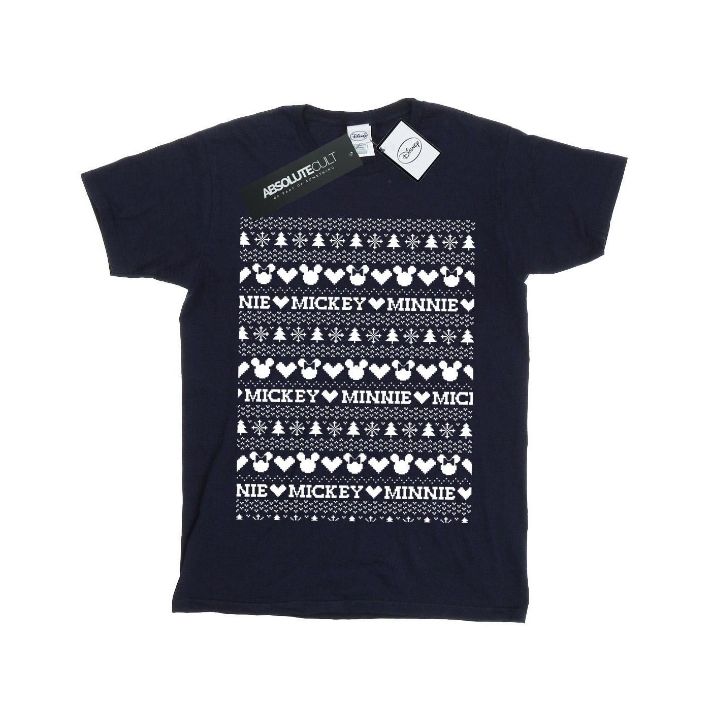 Image of Mickey And Minnie Christmas Fair Isle Tshirt Unisex Marine 140/146