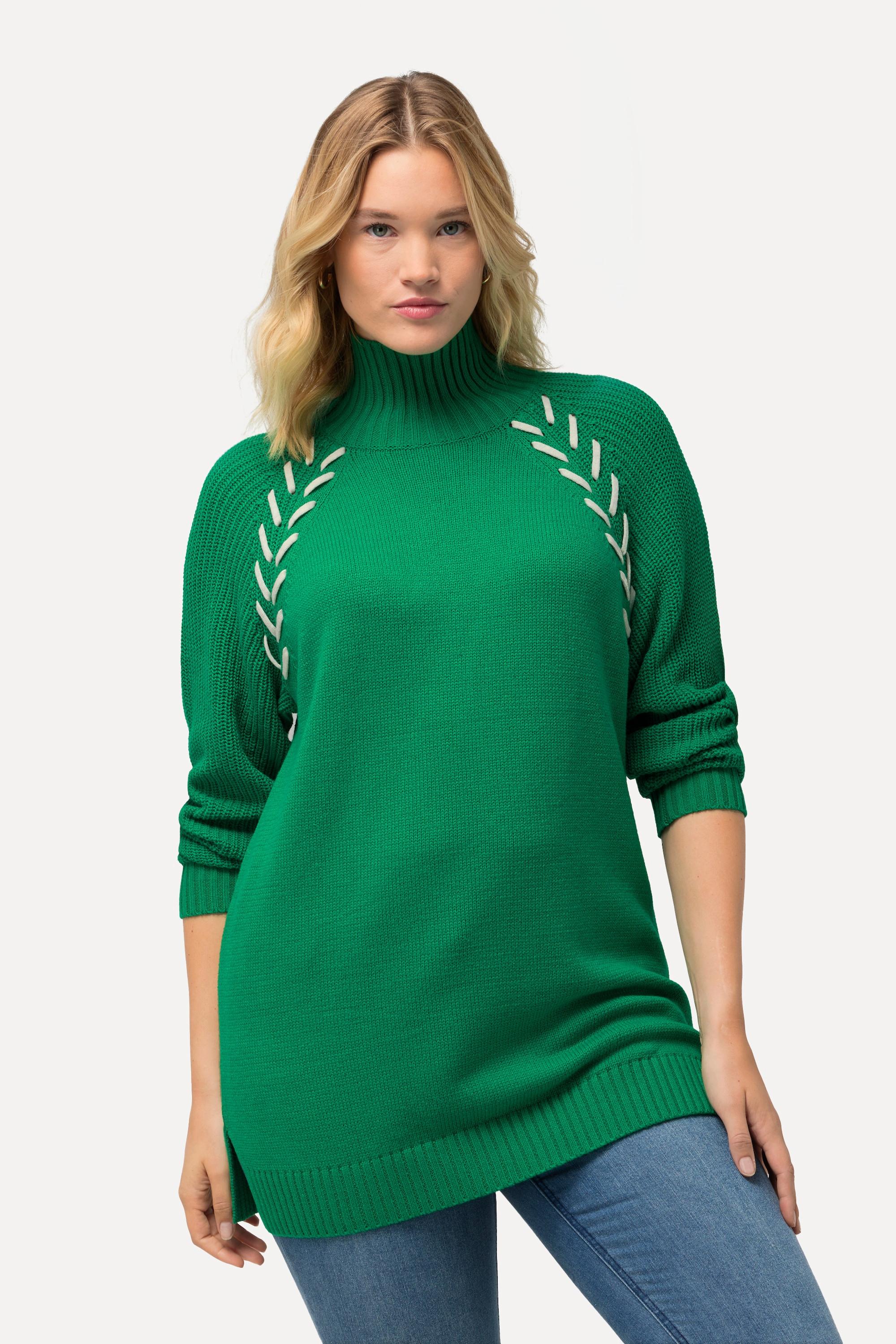 Ulla Popken  Pullover, Schmuckbänder, Stehkragen, Langarm 