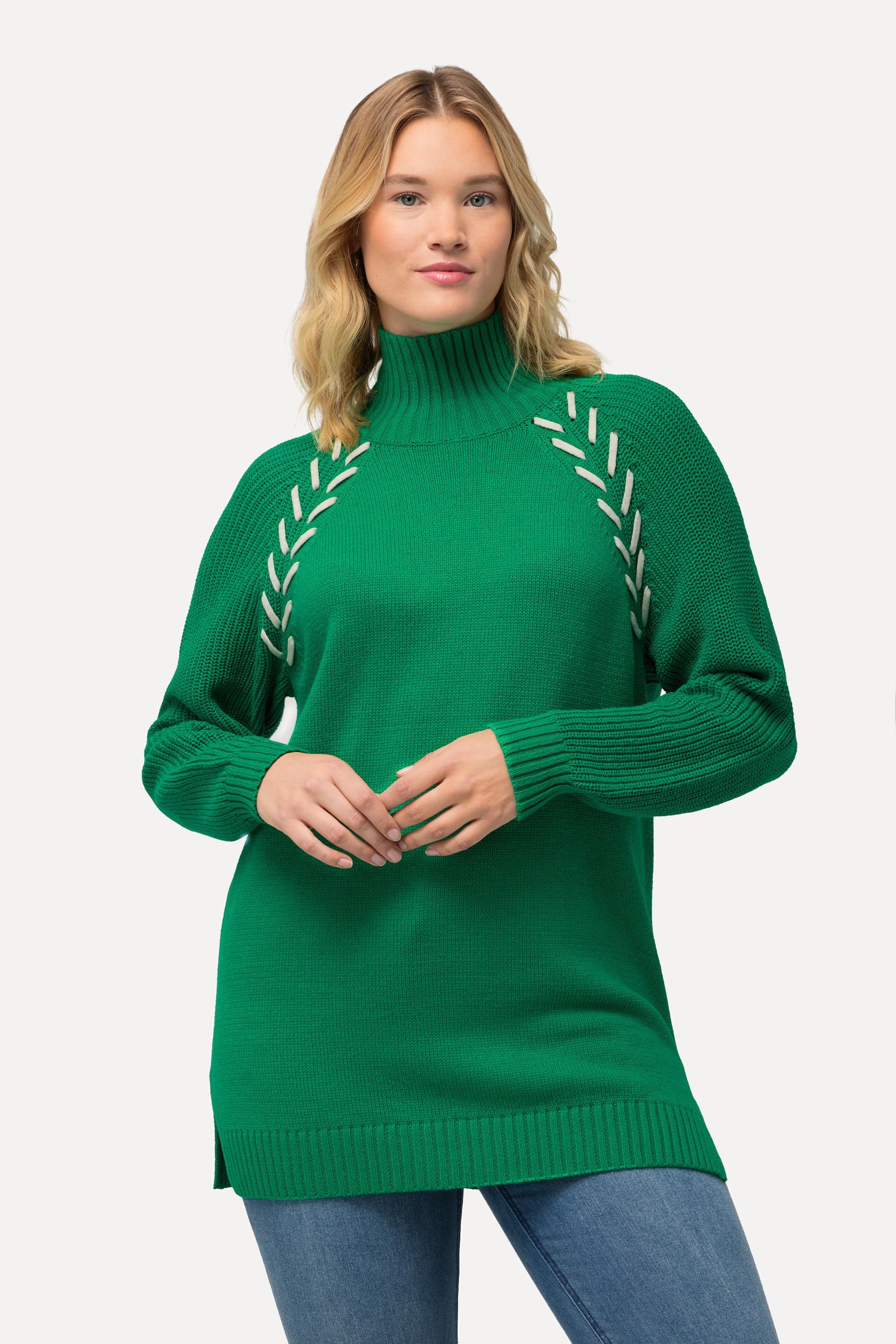 Ulla Popken  Pullover, Schmuckbänder, Stehkragen, Langarm 