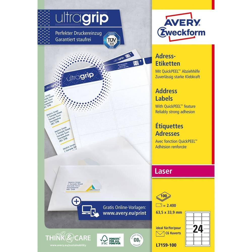 Avery-Zweckform Adress-Etiketten 63.5 x 33.9 mm Papier Weiß 2400 St. Permanent haftend Tintenstrahldrucker  