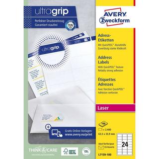 Avery-Zweckform Avery Zweckform Adress-Etiketten, A4 mit ultragrip, 63.5 x 33.9 mm, 100 Bogen/2.40 Etiketten  