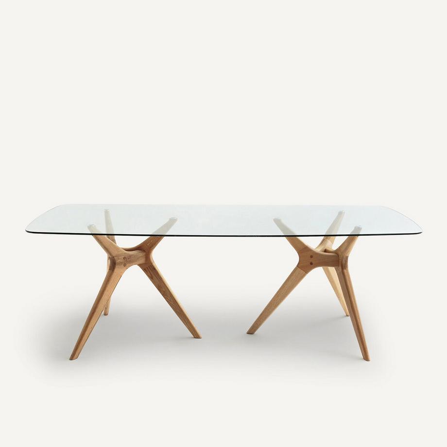 Table rectangulaire verre et chêne