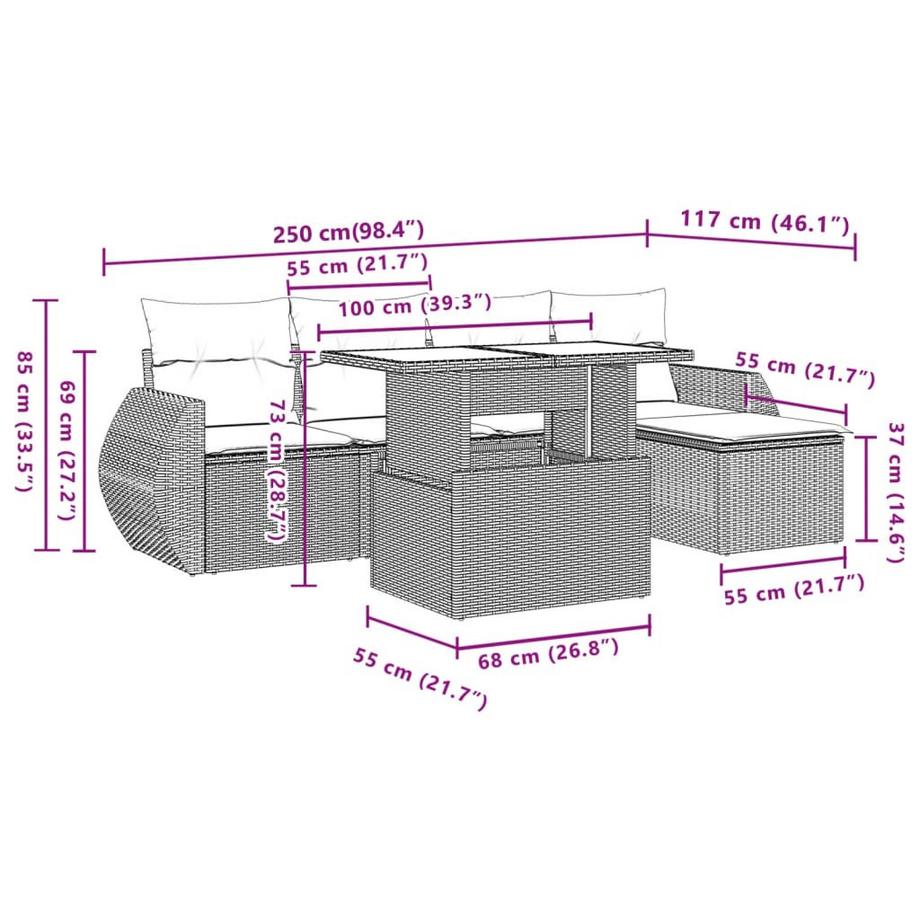 VidaXL Ensemble de canapés de jardin rotin synthétique  