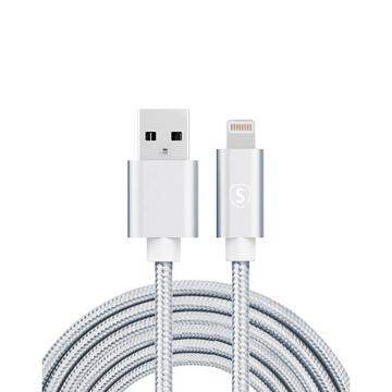 Câble USB vers Lightning, 2,4 A, 2 m, nylon - Argent
