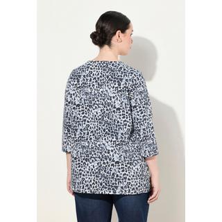 Ulla Popken  Shirt, Leomuster, Rundhals, Keyhole, 3/4-Arm 