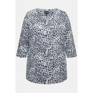 Ulla Popken  Shirt, Leomuster, Rundhals, Keyhole, 3/4-Arm 