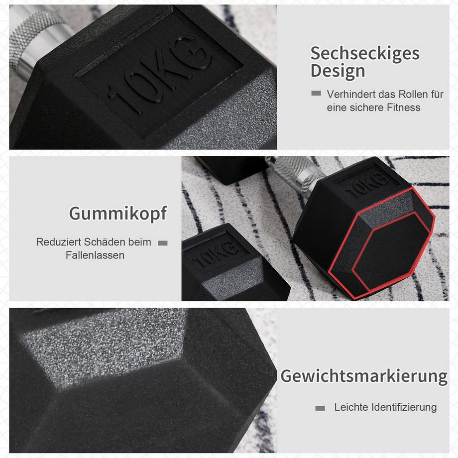 Northio  Set di 2 manubri esagonali 2x10kg copertura in gomma in ghisa nera 