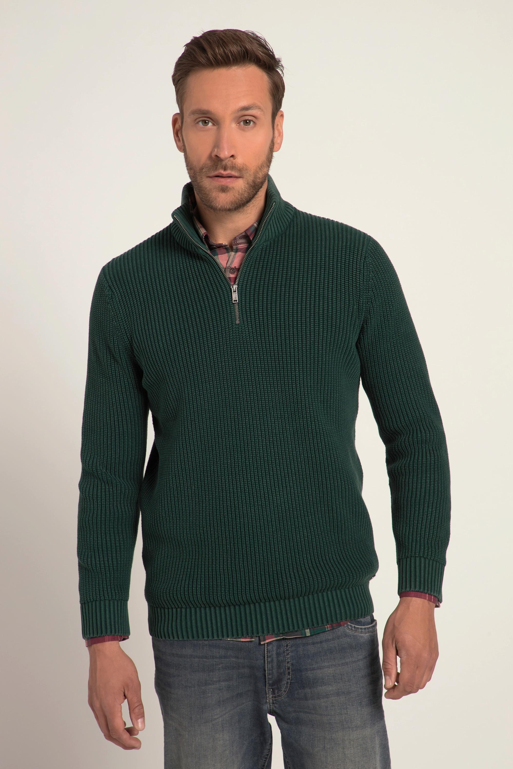 JP1880  Maglione polo con stone wash, collo alto e zip 