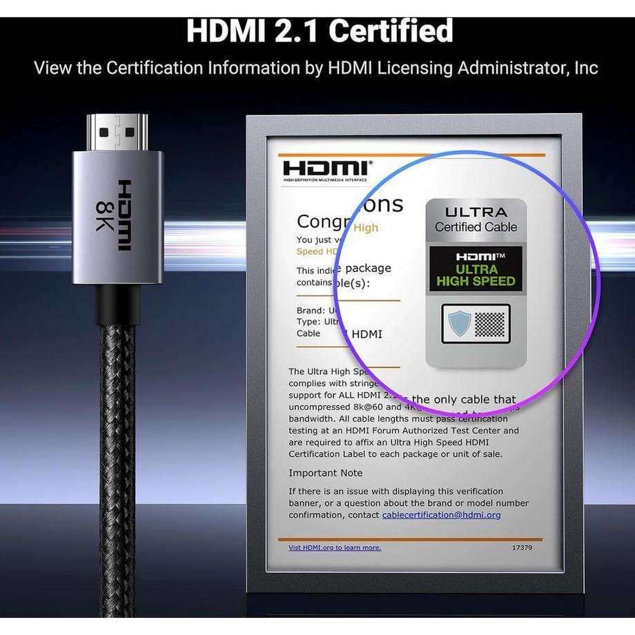 UGREEN  UGREEN HD171 Câble HDMI 2.1 8K, 1m - Gris 
