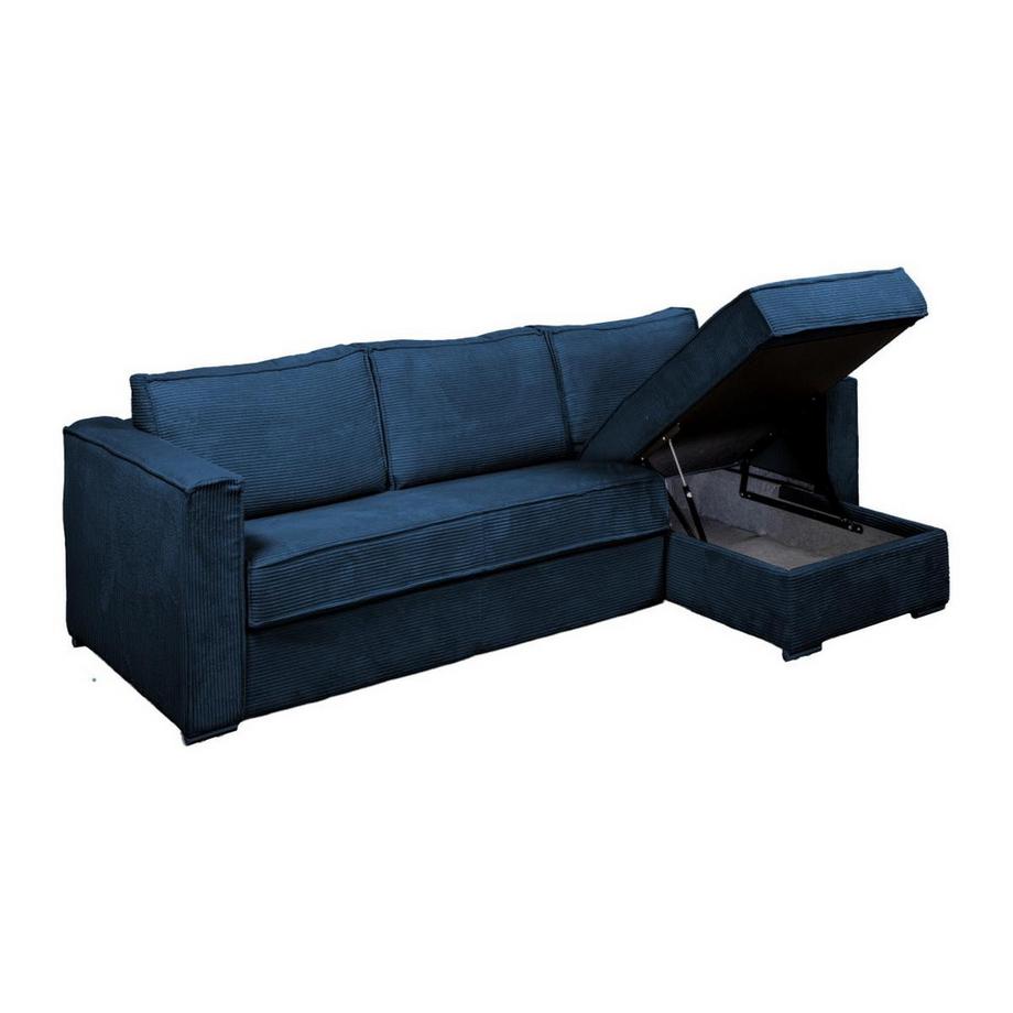 Vente-unique Eckschlafsofa mit Matratze - Ecke wechselbar - Cord - Dunkelblau - Liegefläche 160 cm - Matratze 22 cm - LORETO  