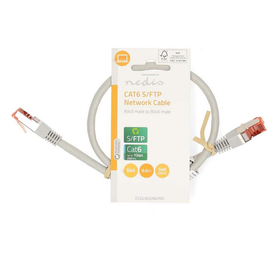 Nedis  Câble réseau CAT6 | RJ45 mâle | RJ45 mâle | SF/UTP | 0.50 m | Rond | PVC | Gris | Etiquette 