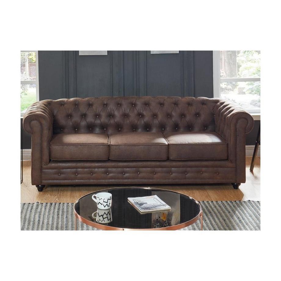 Vente-unique Couchgarnitur 3+2+1 CHESTERFIELD Microfaser VintageLook  