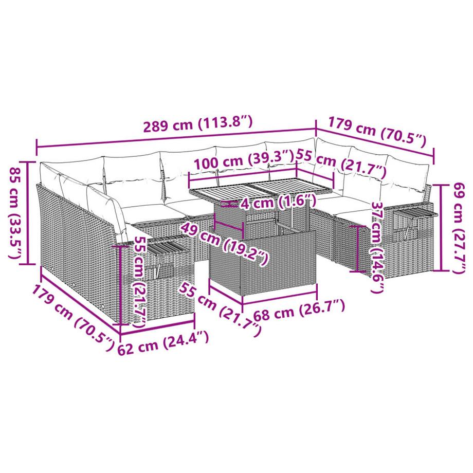 VidaXL Ensemble de canapés de jardin rotin synthétique  