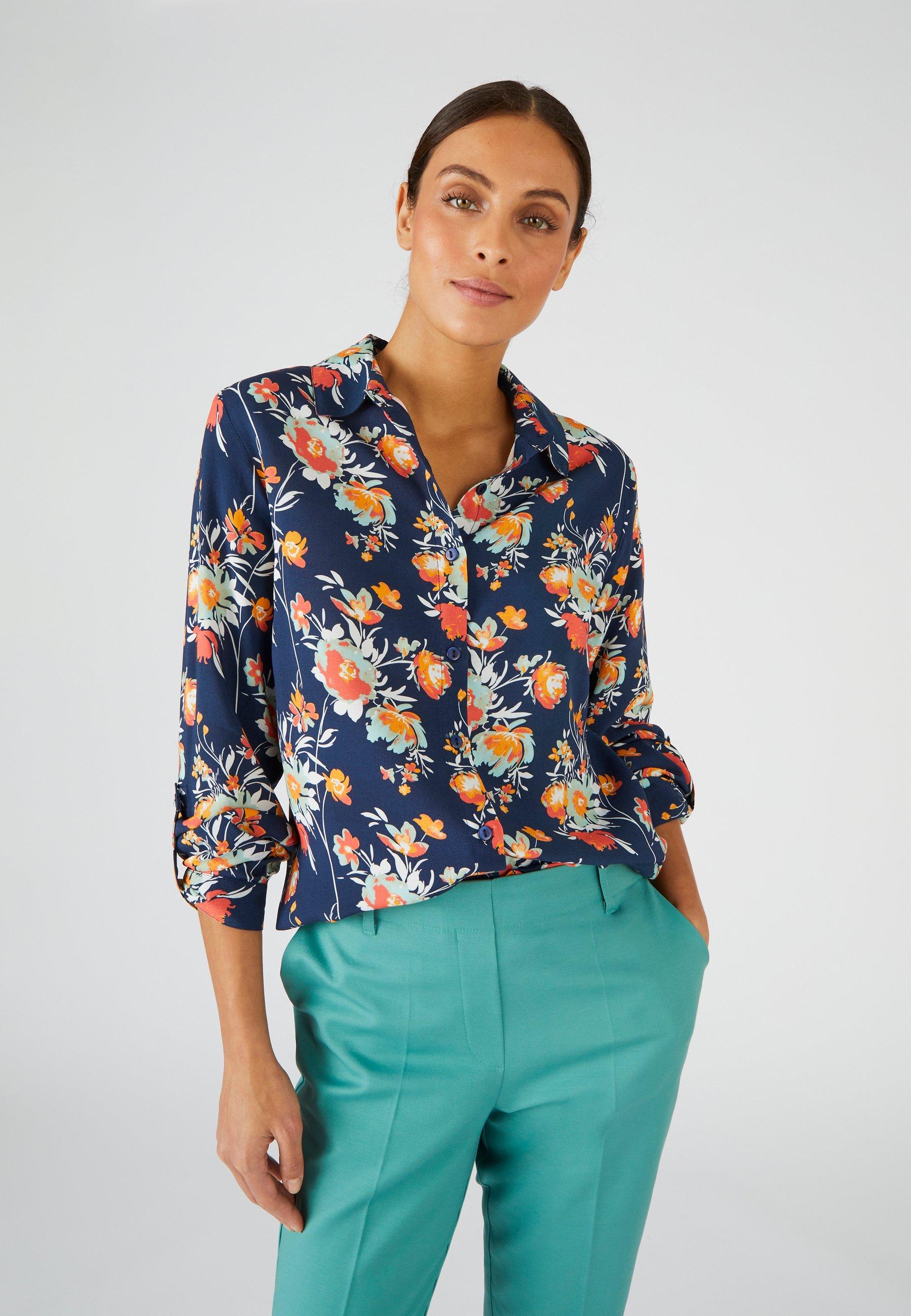 Image of Bluse Aus Viskose Mit Blumendruck. Damen Blau 38