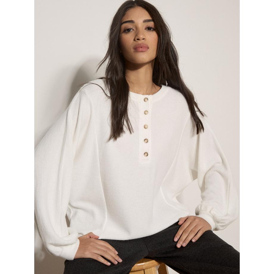 APRICOT Top in maglia a coste con collo a bottoni  