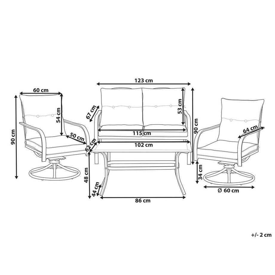 Beliani Canapé 2 places avec fauteuils en Acier Moderne MESTRINO  