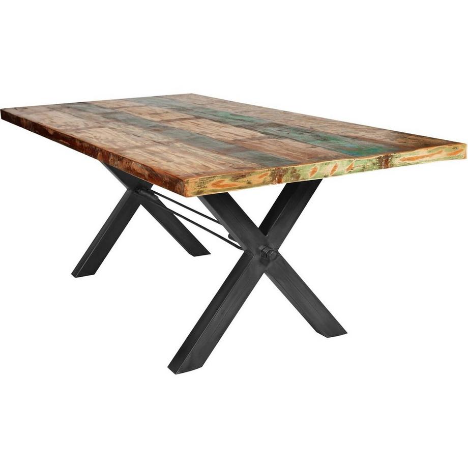Table 160x85 cm - bois de récupération coloré - fer noir