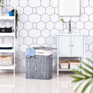 Northio Wäschekorb, Bambus, Segeltuch, PU, Grau  