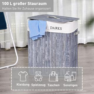 HOMCOM Panier à Linge Bambou Toile PU Gris  