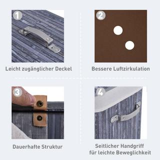 Northio Wäschekorb, Bambus, Segeltuch, PU, Grau  