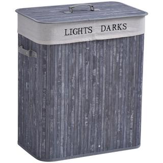 Northio Wäschekorb, Bambus, Segeltuch, PU, Grau  