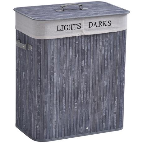 Northio Wäschekorb, Bambus, Segeltuch, PU, Grau  