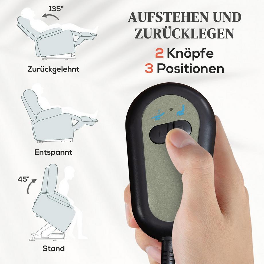 Northio  Fernsehsessel mit Aufstehhilfe Elektrisch Relaxsessel mit Massage-/ Wärme-/Liegefunktion, TV-Sessel mit Becherhalter, Stautraum, USB-Anschlüssen und Fernbedienung, Samt, Hellgrau 