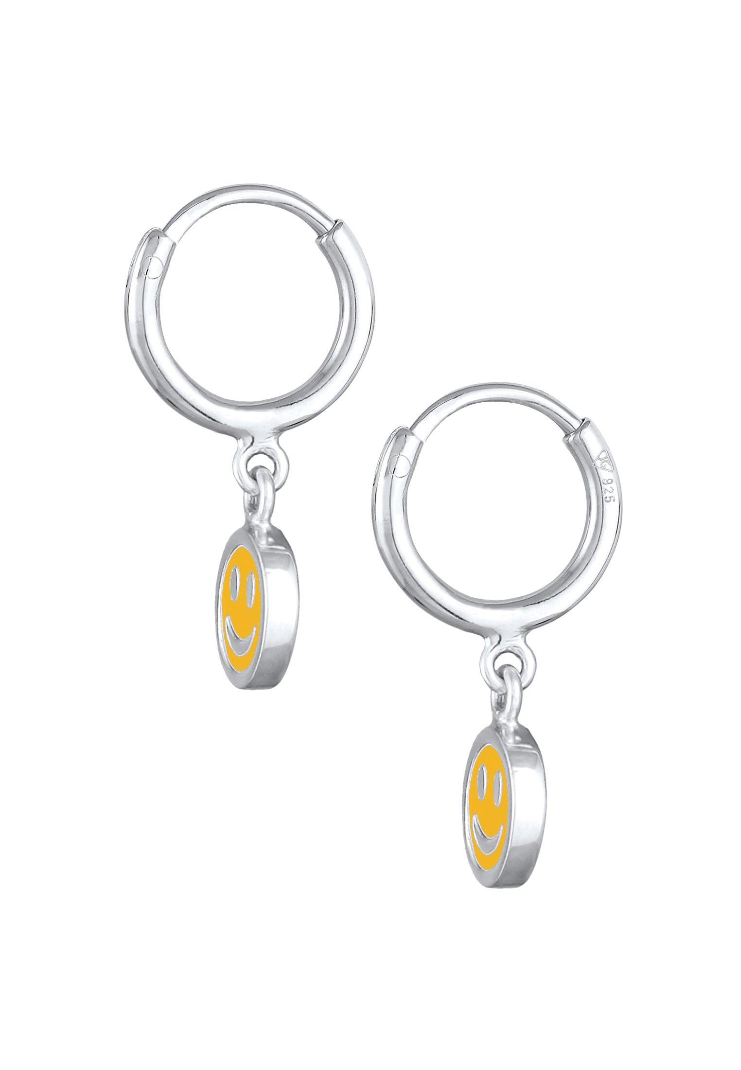 Elli  Boucles d'Oreilles Enfants Créoles Pendentif Smile Avec Émail 