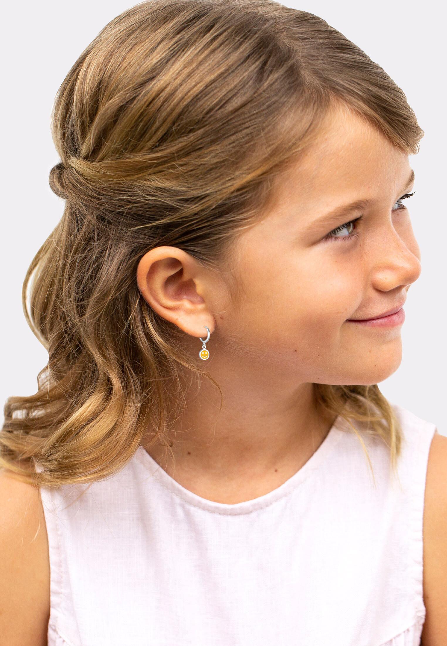 Elli  Boucles d'Oreilles Enfants Créoles Pendentif Smile Avec Émail 