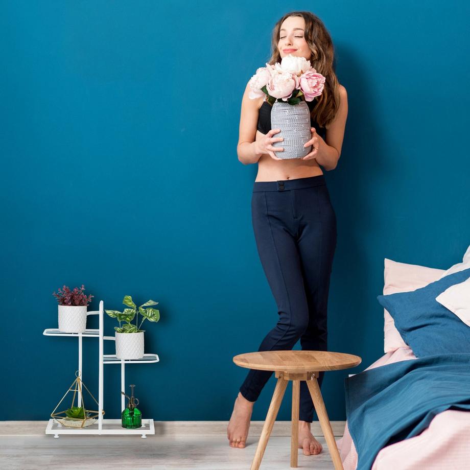 B2X Weißer Pflanzenständer 3 Ebenen  